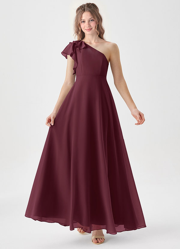 Azazie Arabella Junior Robe Trapèze en Mousseline de soie Rayé Cabernet image1