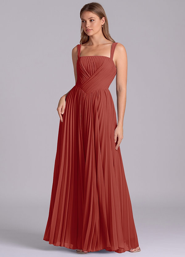 Azazie Mina Bridesmaid Dresses Terracotta A-Line Pleated Chiffon Dress image1