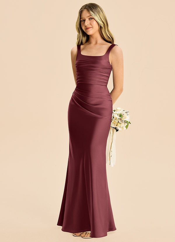 Agustina Junior Merlot Sheath Pleated Stretch Satin Dress image1