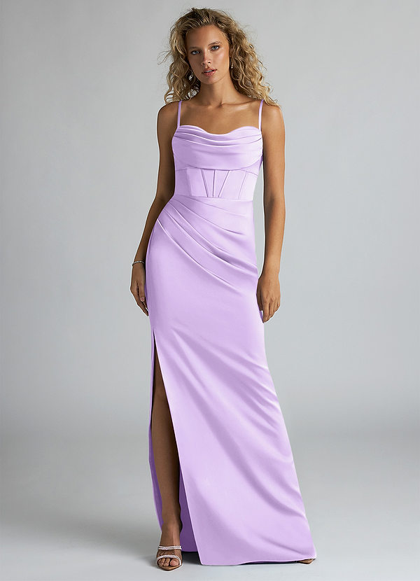Azazie Mai Bridesmaid Dresses Lilac Sheath Pleated Stretch Satin Dress image1