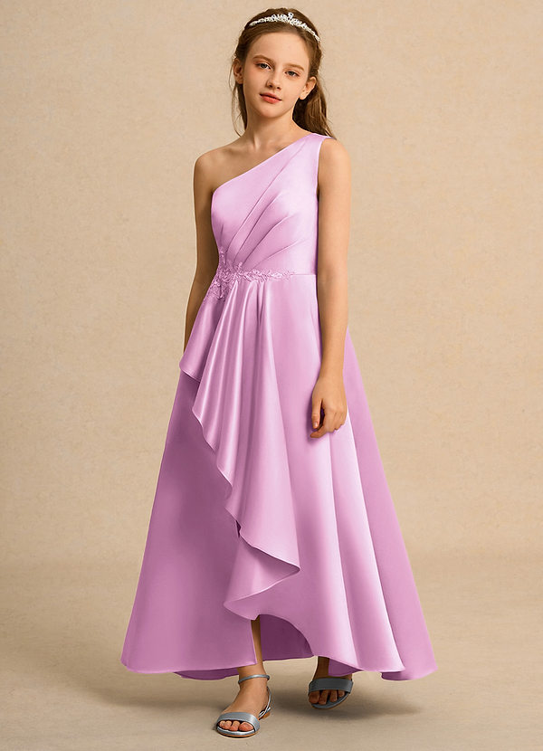 Azazie Taffy Junior Formal Vestidos de Niña de Flores Vestido de Rosa Caramelo de Satin Mate de Corte En A con Encaje image1