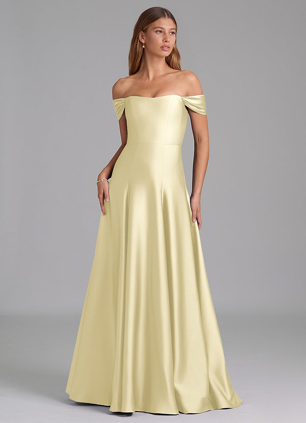 Azazie Seriana Suknie dla druhen Linia A Zza ramienia Satyna elastyczna Do ziemi Sukienka image1