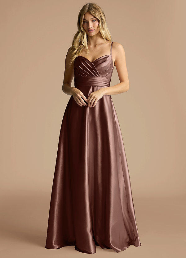 Azazie Oliana Abiti da Damigella Abito A-Line in Raso Metallizzato Scollo a Cuore Espresso image1