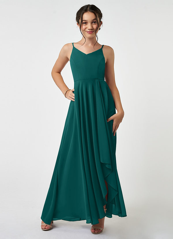 Azazie Collette Junior Peacock A-Line Ruched Chiffon Dress image1