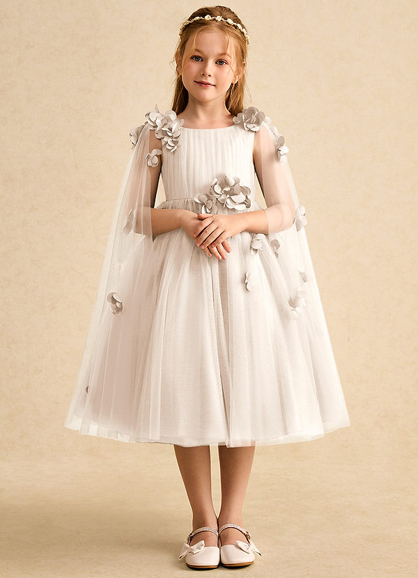 Azazie Staria Blumenkinder Kleider Ballkleid Gestreift Tüll Kleid Alabaster Weiß image1