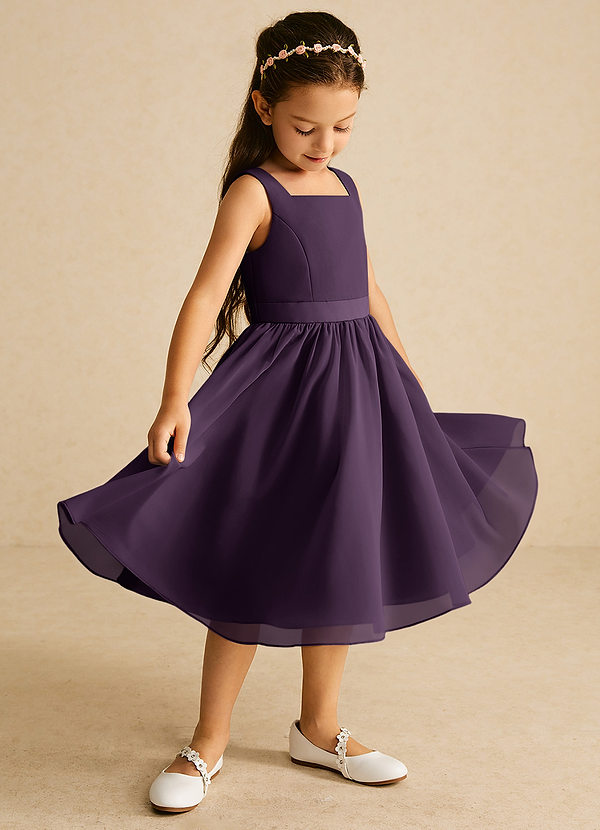 Azazie Ari Flower Girl Dresses Plum A-Line Sleeveless Chiffon Dress image1