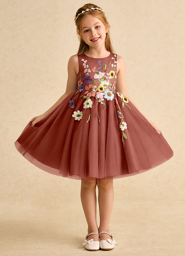 Azazie Prima Flower Girl Dresses Auburn A-Line Bow Tulle Dress image1