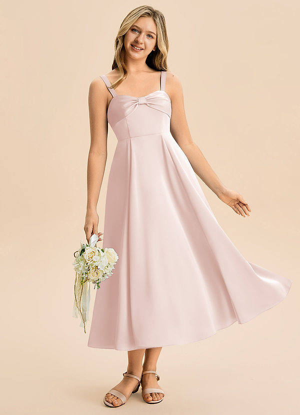 Azazie Ramona Junior Blushing Pink A-Line Sweetheart Neckline Stretch Satin Dress image1