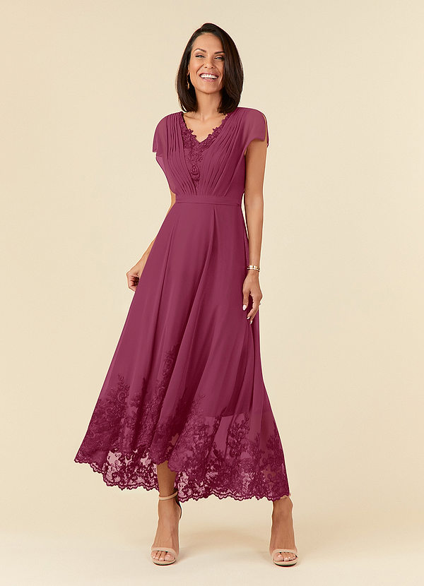 Azazie Palana Mother of the Brides Dresses Mulberry A-Line Lace Chiffon Dress image1