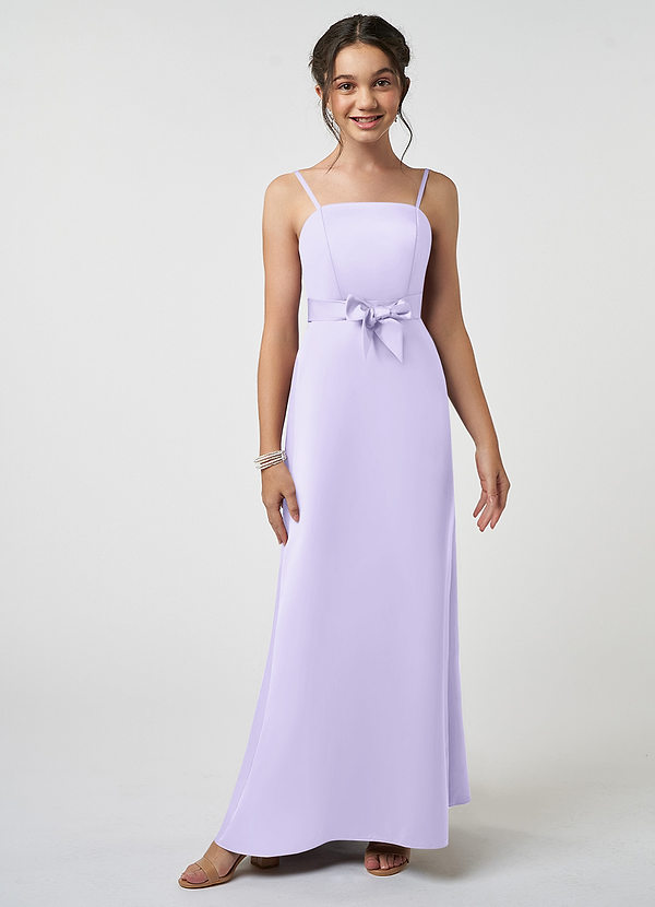 Azazie Anina A-Line Bow Matte Satin Floor-Length Junior Bridesmaid Dress image1