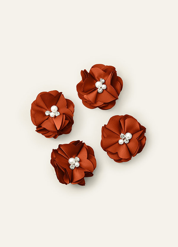 front Juego de cuatro pinzas para el cabello de satén elástico de colores a juego