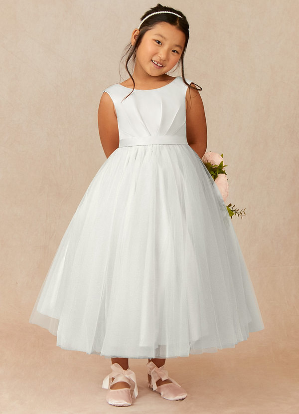 Azazie Bee Flower Girl Dresses Ball-Gown Pleated Tulle Ankle-Length Dress image1