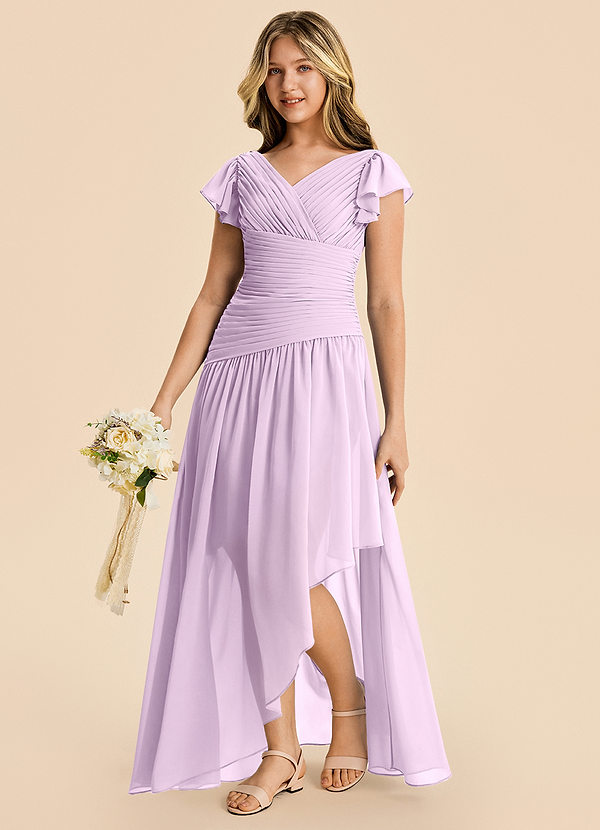 Azazie Pia Junior Frosted Lilac A-Line Pleated Chiffon Dress image1