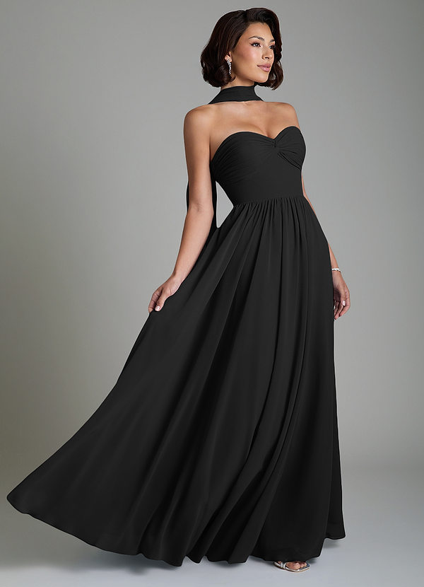 Petra Bridesmaid Dresses Black A-Line Corset Chiffon Dress image1