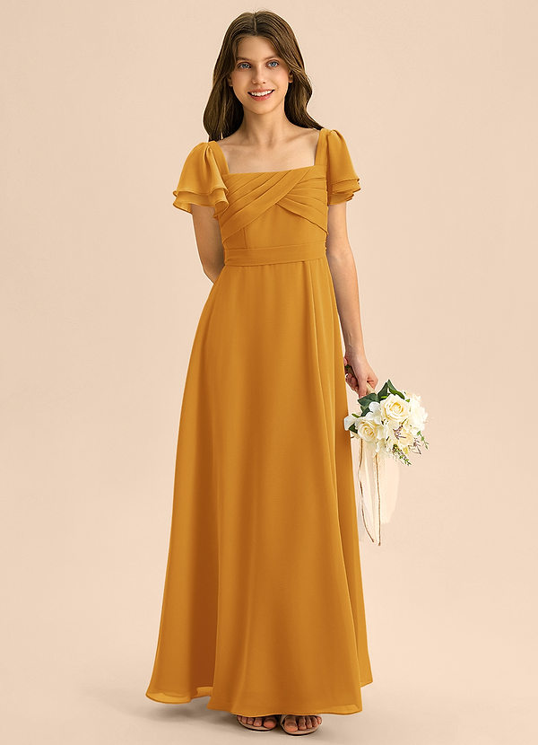 Azazie Azey Junior Butterscotch A-Line Ruched Chiffon Dress image1