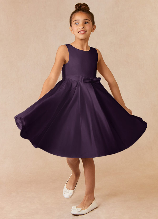 Azazie Coco Flower Girl Dresses Plum A-Line Bow Matte Satin Dress image1