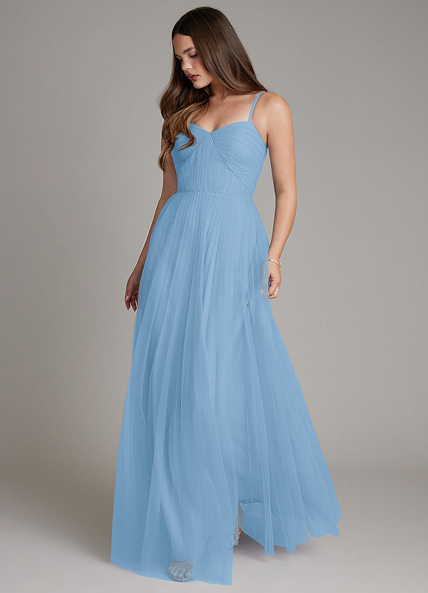Azazie Teagan Abiti da Damigella Abito A-Line in Tulle Scollo a Cuore Azzurro Polvere image1