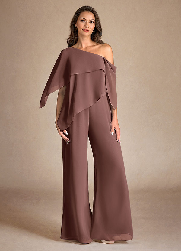 Azazie Halima Mother of the Brides Dresses Espresso Jumpsuit/Pantsuit Side Slit Chiffon Dress image1