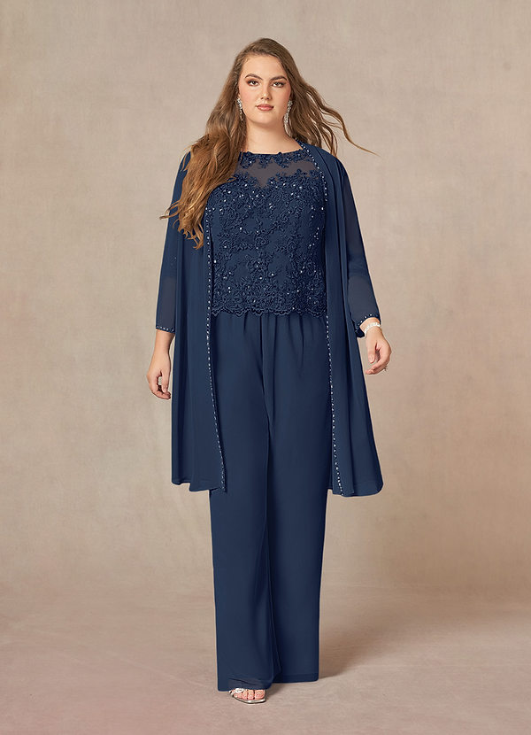 Azazie Florida Mother of the Brides Dresses Dark Navy Jumpsuit/Pantsuit Sequins Chiffon Dress image1