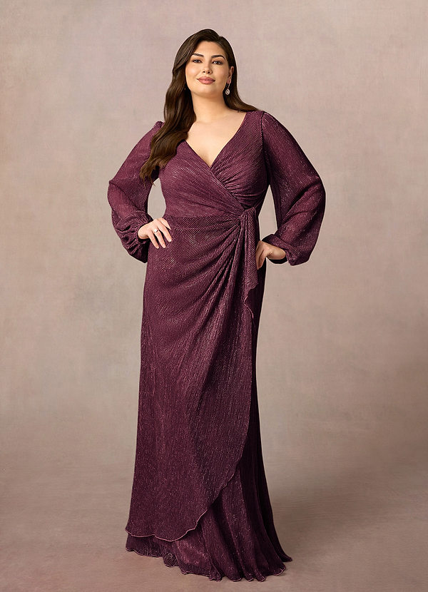 Azazie Sterling Morsiamen äidin mekot A-linja Rypytetty Metallinen verkko Lattian pituus Pukeutua image1