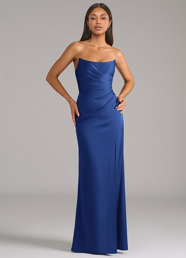 Azazie Marla Bridesmaid Dresses Royal Blue Sheath Strapless Stretch Satin Convertible Dress image1