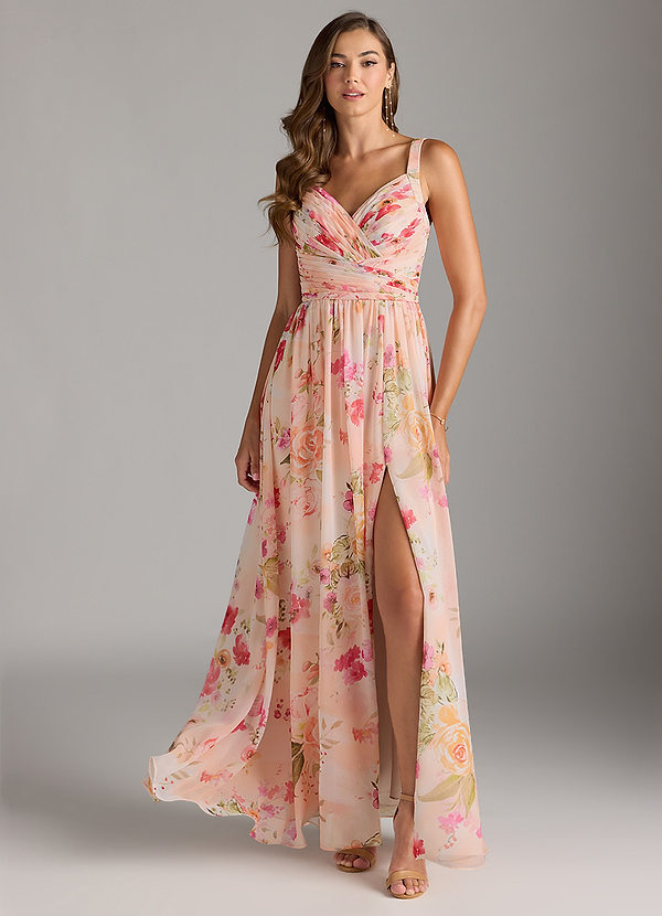 Azazie Chanel Bridesmaid Dresses Abstract Bouquet Floral A-Line Pleated Chiffon Dress image1