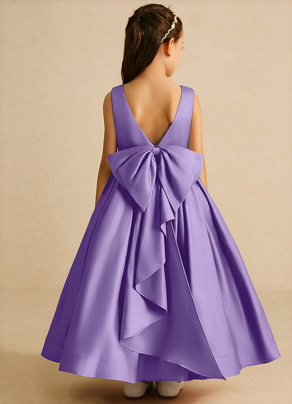 Azazie Cailee Flower Girl Dresses Tahiti Ball-Gown Pleated Matte Satin Dress image1