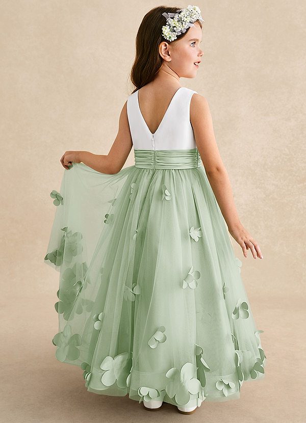 Azazie Vi Flower Girl Dresses Dusty Sage A-Line Sleeveless Tulle Dress image1