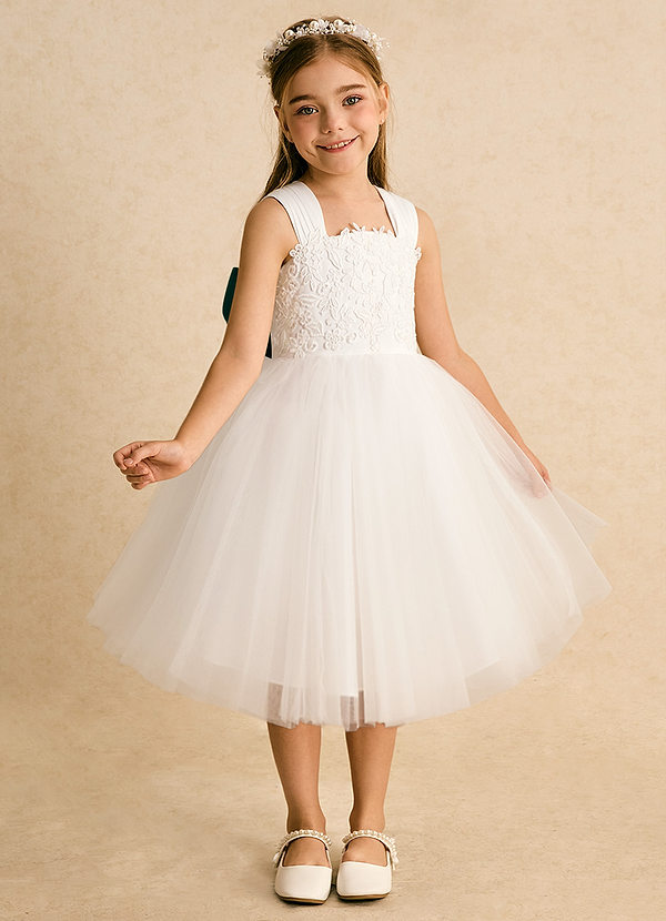 Azazie Dimple Flower Girl Dresses Ivory Emerald Ball-Gown Lace Tulle Dress image1