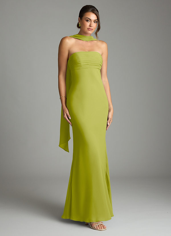 Azazie Saylor Vestidos de dama de honor Vestido Hierba De Limón de Gasa de Corte Sirena con Palabra de honor image1