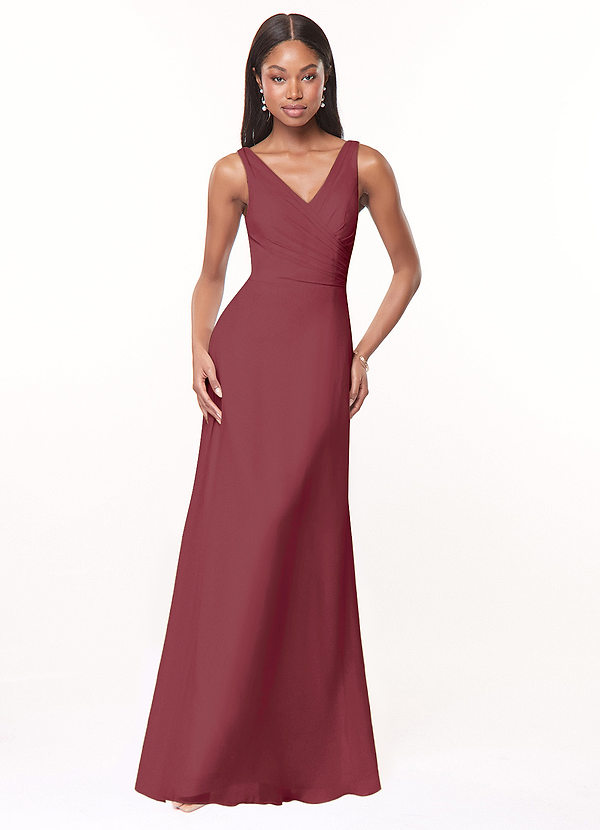 Azazie Nala Bridesmaid Dresses Merlot A-Line Pleated Chiffon Dress image1