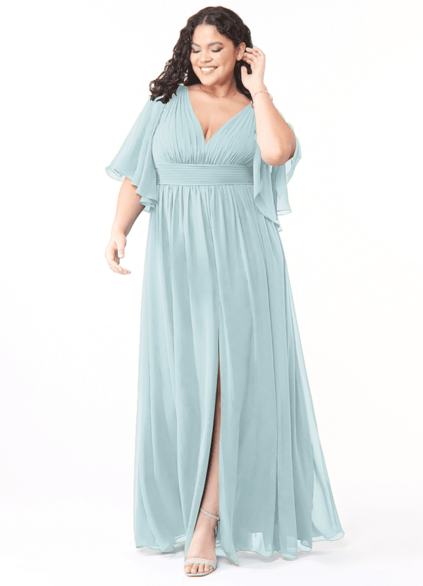 Azazie Temeka Robes Demoiselle d'honneur Robe Trapèze en Mousseline de soie Rayé Brume image1
