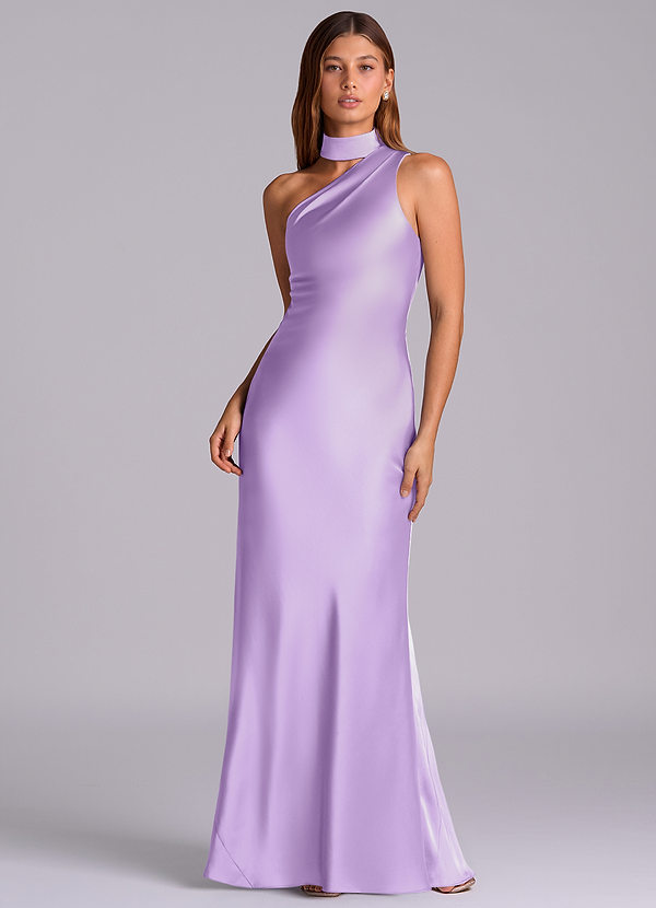 Azazie Seona Robes Demoiselle d'honneur Robe Sirène en Satin extensible Ue épaule Lilas image1