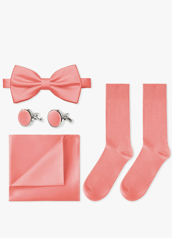 front Passendes Set aus Fliege, Einstecktuch, Manschettenknöpfen und Socken