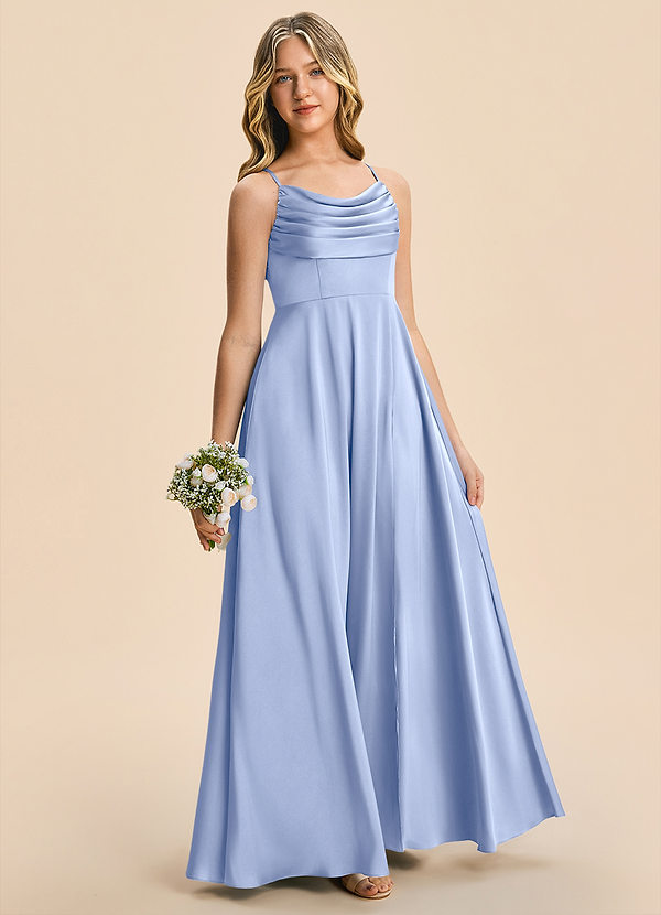 Azazie Gia Junior Robe Trapèze en Satin extensible Plissé Eis image1