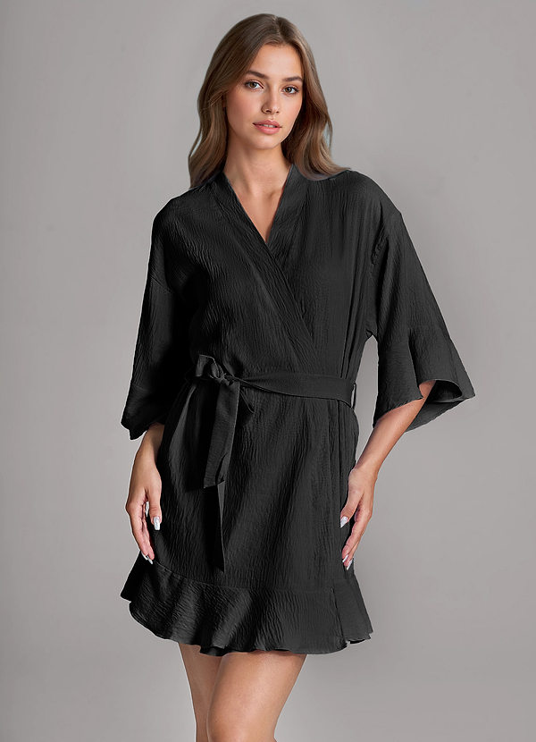 front Conjunto de robe e camisola de 2 peças com babados e toque macio em nuvem, da mesma cor