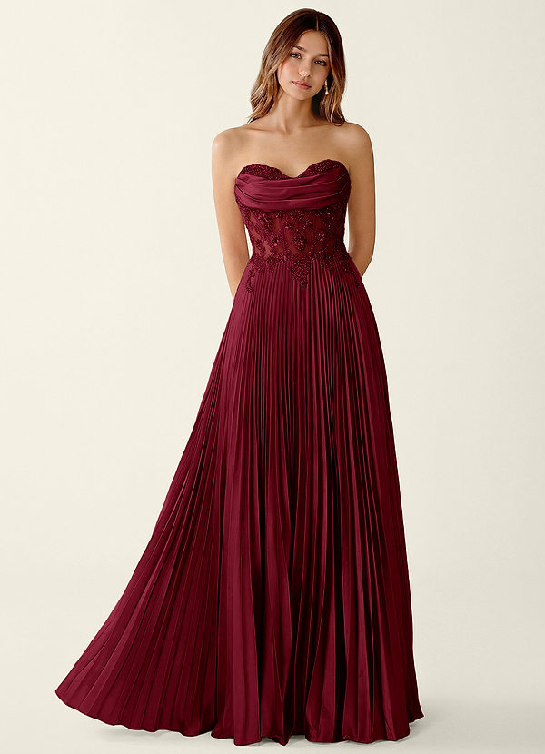 Clementine Burgundy Satin Lace Up Back A-line Prom Dress image1