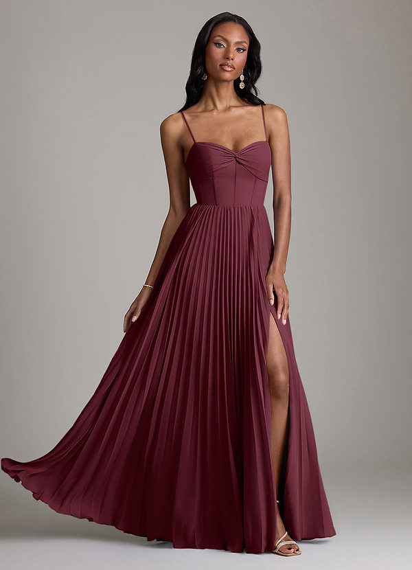 Azazie Akiko Abiti da Damigella Abito A-Line in Chiffon Scollo a Cuore Cabernet image1