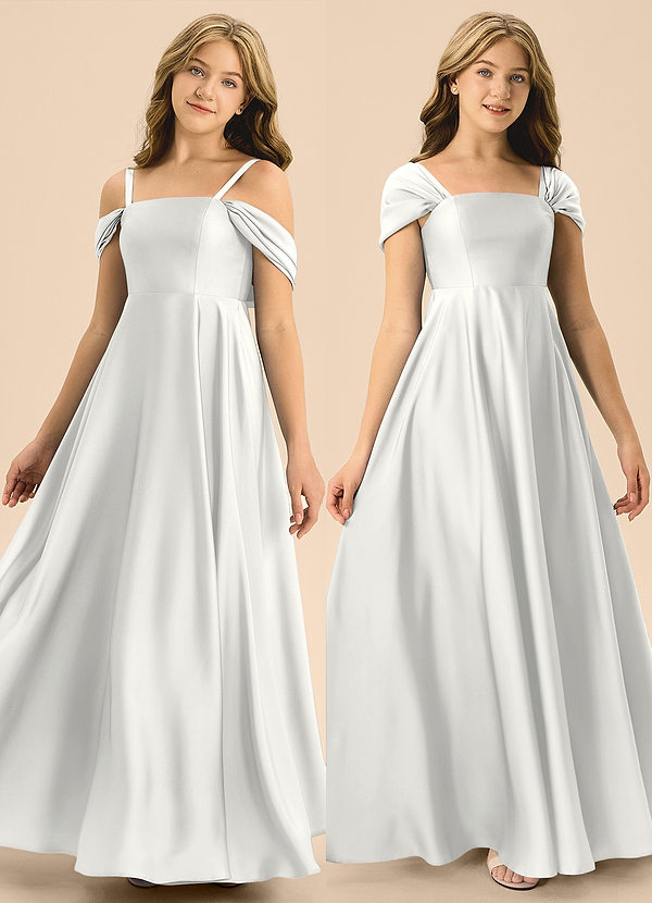 Azazie Rowena Junior Robe Trapèze en Satin extensible Arc Blanc image1