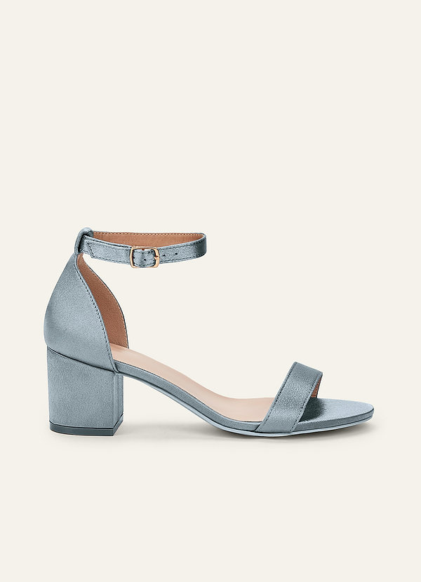 front Matching Color Metallic Satin One Strap Buckle Block Heel Sandals