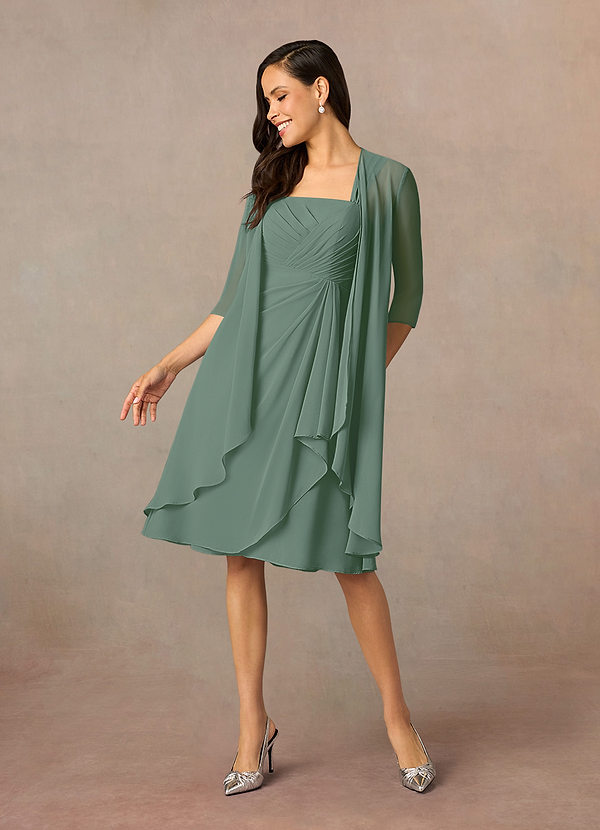 Azazie Olivia Mother of the Bride Dresses Eucalyptus A-Line Square Neckline Pleated Chiffon Dress image1