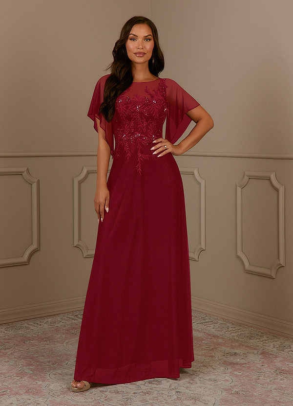 Azazie Cavell Mother of the Brides Dresses Burgundy A-Line Sequins Mesh Dress image1