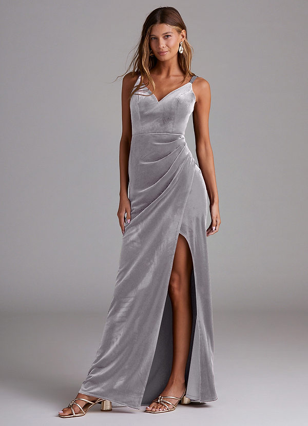 Azazie Leo Vestidos Dama de Honor Vestido de Lila Francesa de terciopelo de Corte Recto con Plisado image1