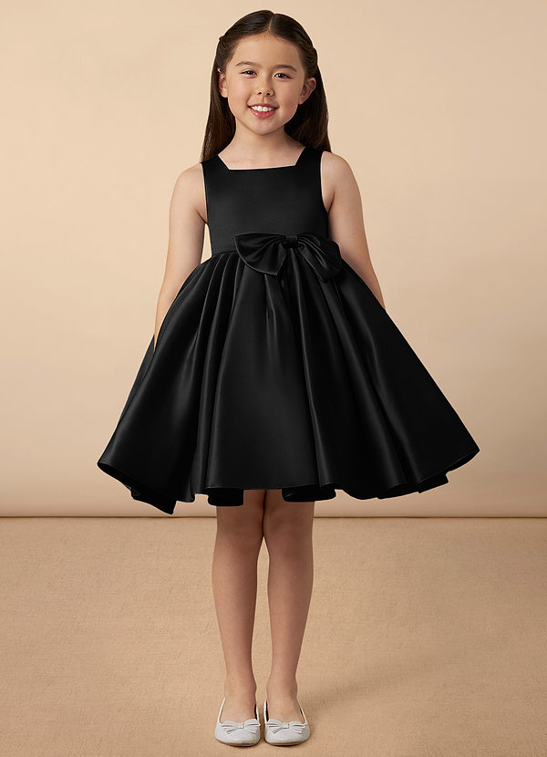 Azazie Bo Peep Flower Girl Dresses Black A-Line Bow Matte Satin Dress image1