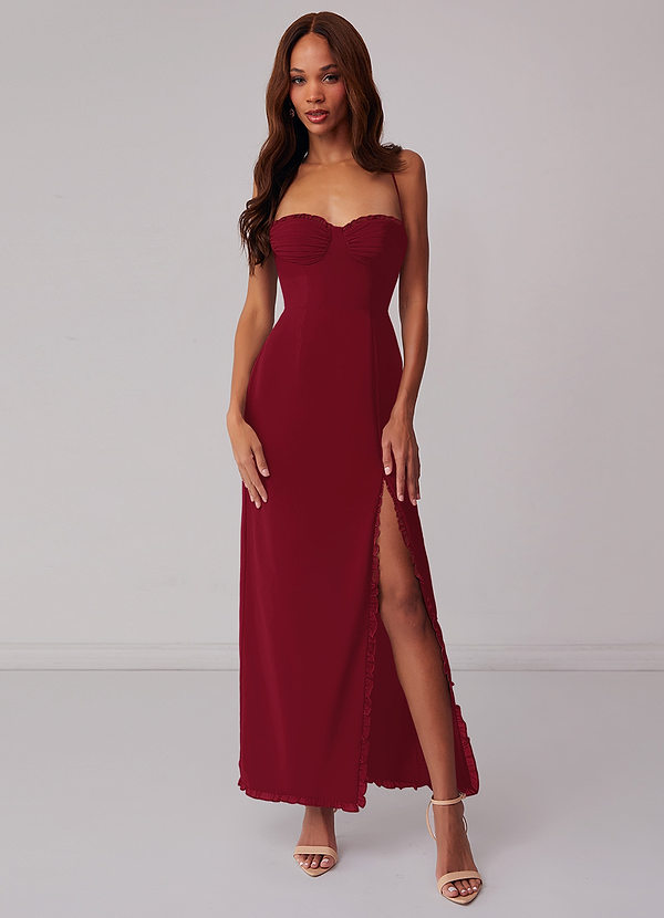 Barbie ♥ Azazie Bridesmaid Dresses Burgundy Sheath Corset Chiffon Dress image1