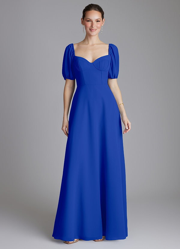 Azazie Fatima Robes Demoiselle d'honneur Robe Trapèze en Mousseline de soie avec poches Bleu Roi image1