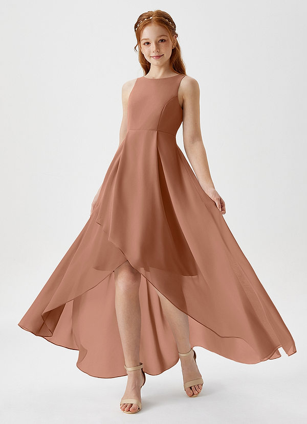 Azazie Lizette Junior Bronzer A-Line Pleated Chiffon Dress image1