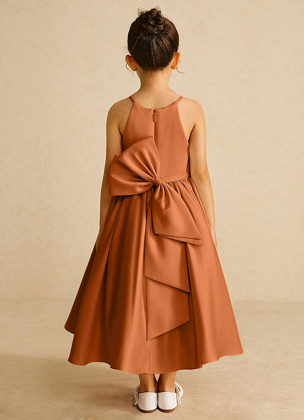 Azazie Sunray Flower Girl Dresses Copper A-Line Spaghetti Strap Matte Satin Dress image1