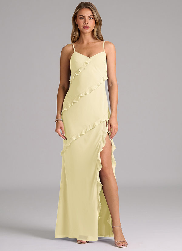 Azazie Nancie Bridesmaid Dresses Lemon Sorbet Mermaid Ruched Chiffon Dress image1