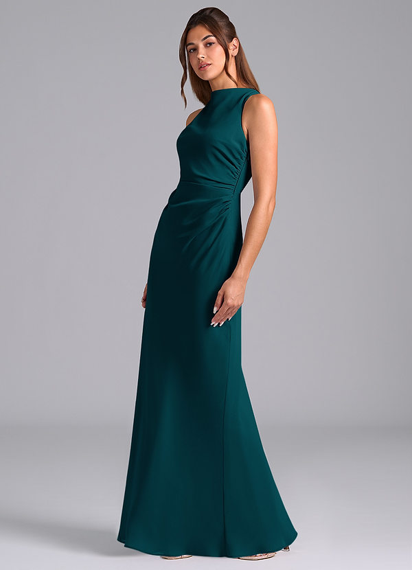 Azazie Evadne Bridesmaid Dresses Pine A-Line Pleated Chiffon Dress image1
